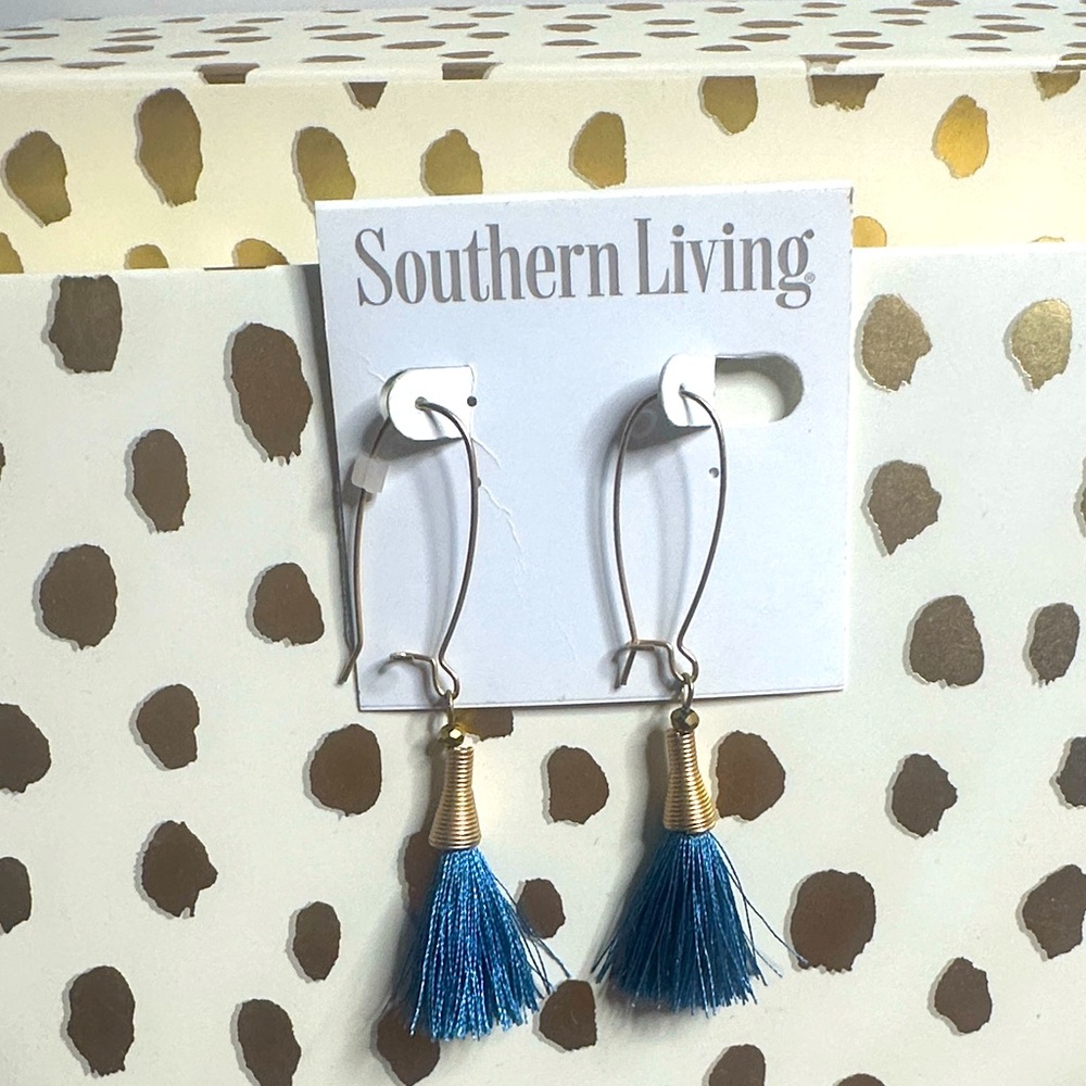 Southern Living Gold and Blue Tassel Earrings